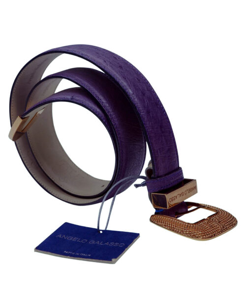 Angelo Galasso Signature Ostrich skin Palladium plated Buckle Purple Belt-3