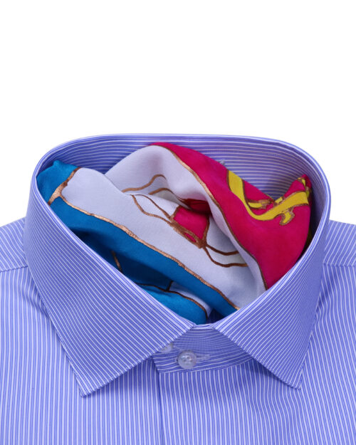 Stand Collar Tailored Fit Blue Striped Shirts