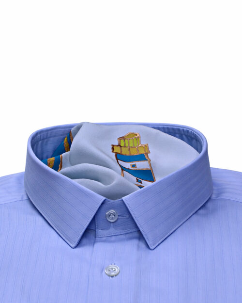 Skinny Collar Slim Fit Blue Textured Striped Shirts