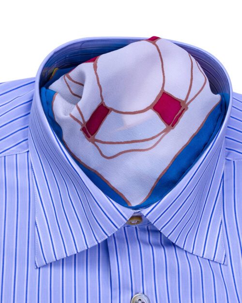 Fancy-Striped Navy Blue Regular Fit Dress Shirt