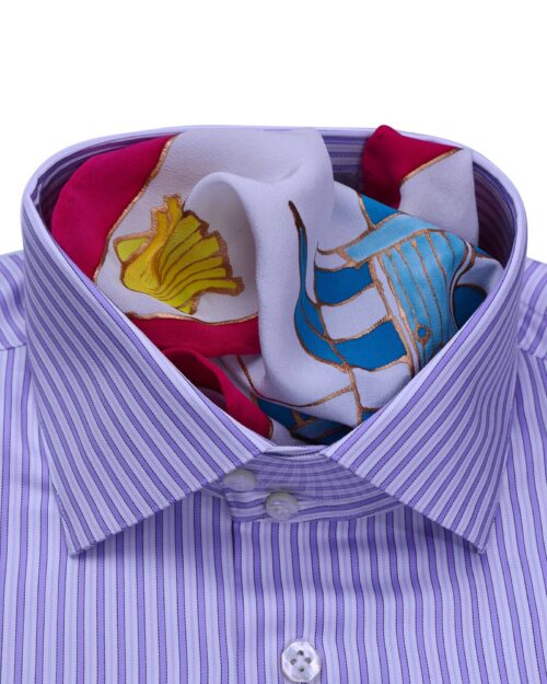 Stand Collar Tailored Fit Purple Striped Shirts