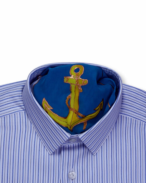 Classic Style Collar Slim Fit White Navy Multi Striped Shirts