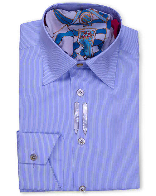 Classic Style Tailored Fit Blue Striped Dress Shirts
