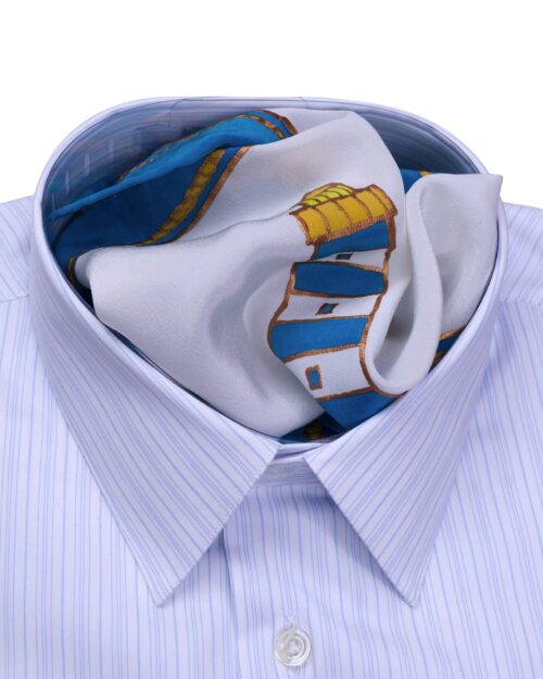 Classic Collar Tailored Fit Blue Multi Striped Shirts