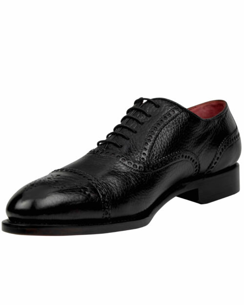 Goodyear Welted Deerskin Black Wingtip Lace-up Shoes