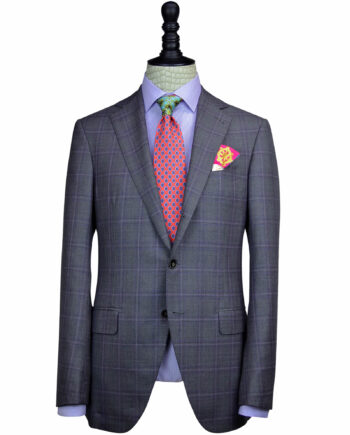 Hand-crafted Gray Blue Purple Plaid Suits