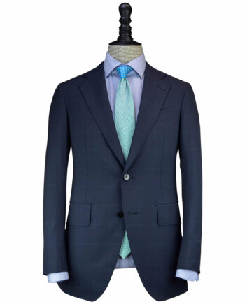 Handcrafted Navy Blue Exclusive 14 Micron Fabrics Plaid Suits