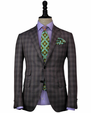 Hand-crafted Brown -Gray 13 Micron Exclusive Fabrics Plaid Suits