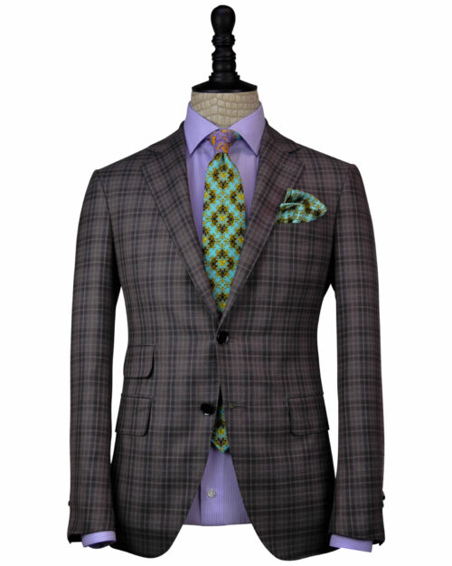 Hand-crafted Brown -Gray 13 Micron Exclusive Fabrics Plaid Suits