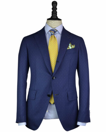 The Handcrafted Blue Dots Stripe 14 Micron Wool Neapolitan Shoulder Suit